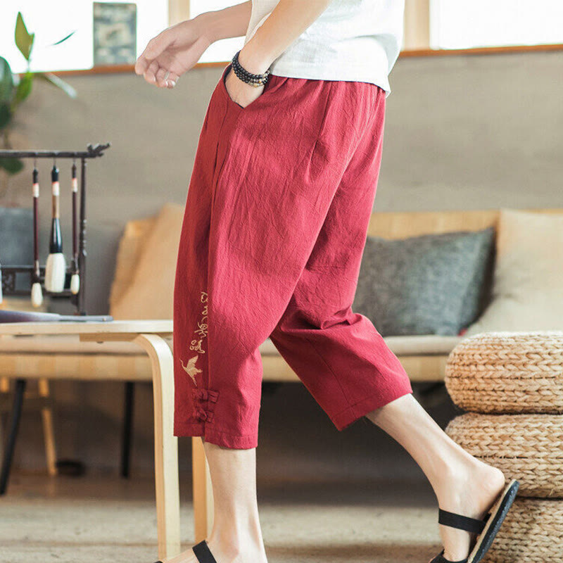 Kamienie Buddha Stones Haft Bawełna Męskie Spodnie Harem Skrócone Z Kieszeniami - image 33