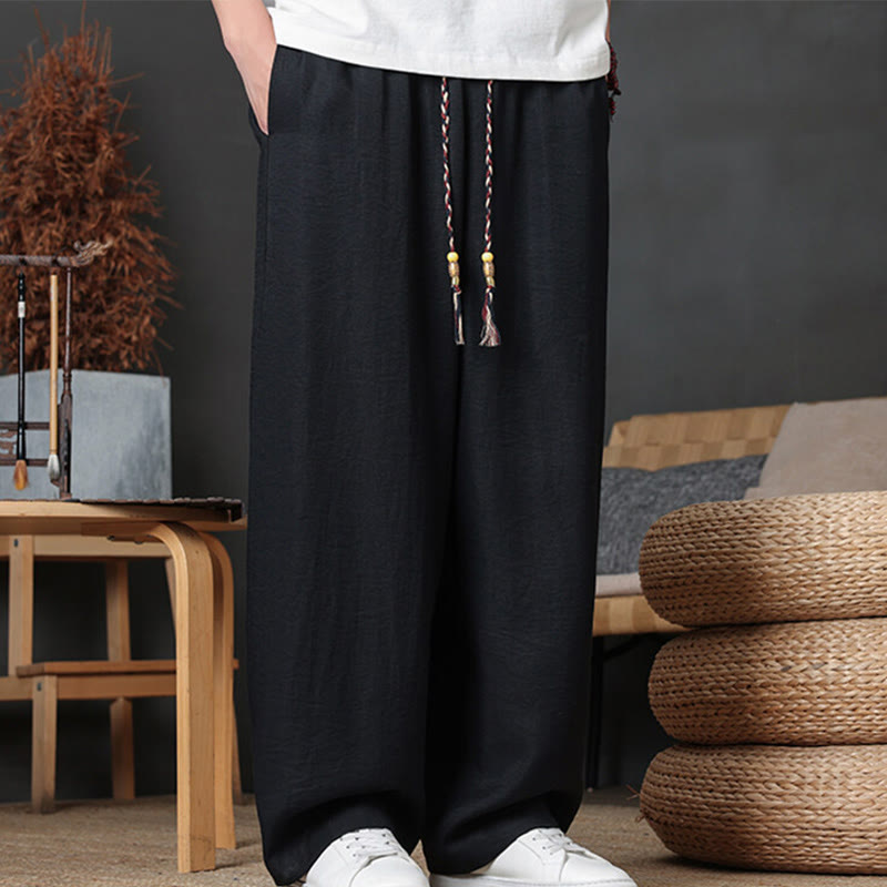 Spodnie męskie Buddha Stones Casual Plain Color Drawstring Design z kieszeniami - Czarny - US/UK/AU46， EU56 (5XL) - image 31