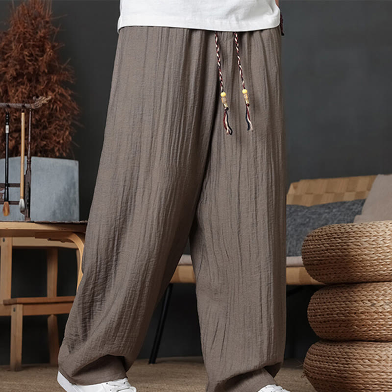 Spodnie męskie Buddha Stones Casual Plain Color Drawstring Design z kieszeniami - Dębnik - US/UK/AU46， EU56 (5XL) - image 0