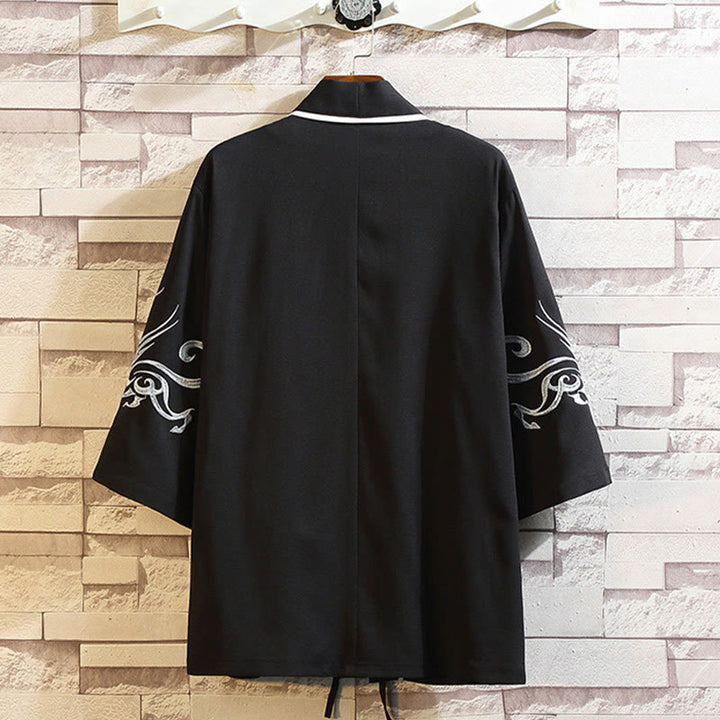 Kamienie Buddha Stones Smok Feniks Pomyślna Chmura Fale Liście Żurawie Otwarty Przód Kurtka Męska Kimono - image 7