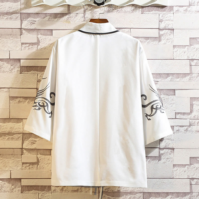 Kamienie Buddha Stones Smok Feniks Pomyślna Chmura Fale Liście Żurawie Otwarty Przód Kurtka Męska Kimono - image 9