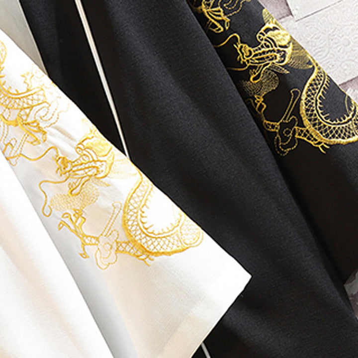 Kamienie Buddha Stones Smok Feniks Pomyślna Chmura Fale Liście Żurawie Otwarty Przód Kurtka Męska Kimono - image 34