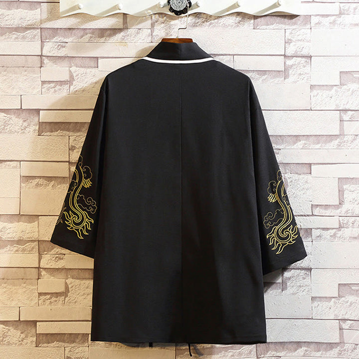 Kamienie Buddha Stones Smok Feniks Pomyślna Chmura Fale Liście Żurawie Otwarty Przód Kurtka Męska Kimono - image 11