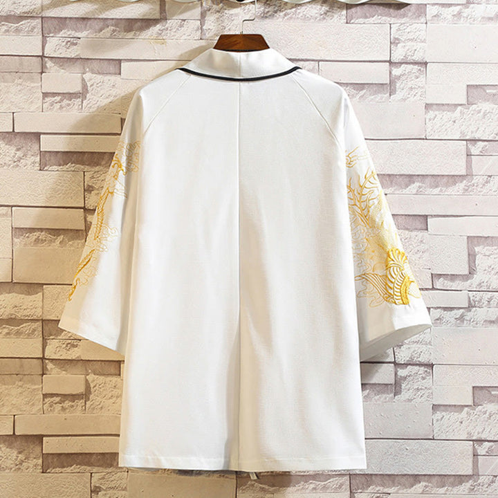 Kamienie Buddha Stones Smok Feniks Pomyślna Chmura Fale Liście Żurawie Otwarty Przód Kurtka Męska Kimono - image 21