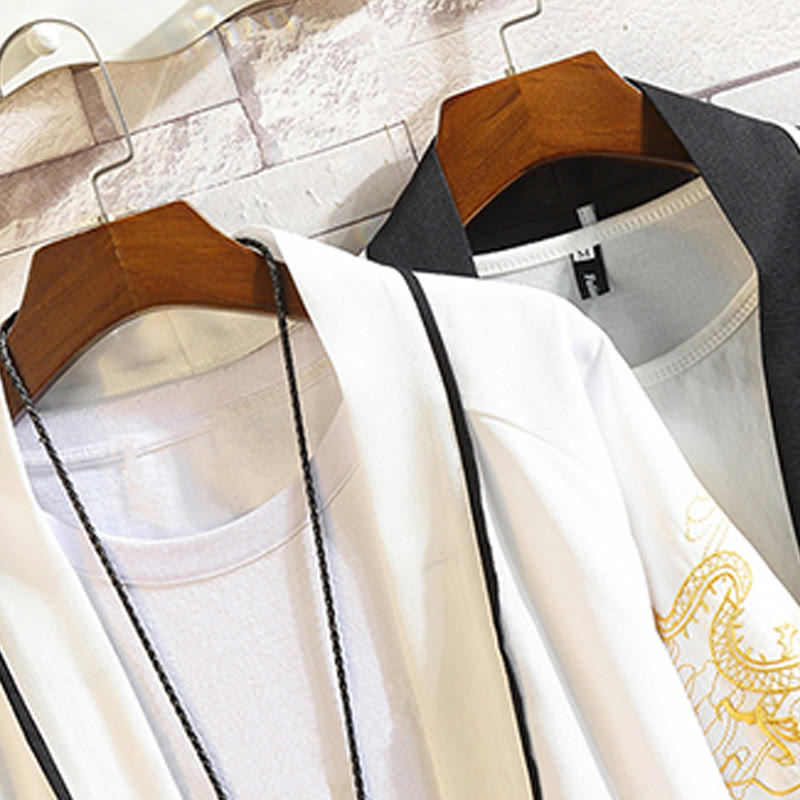 Kamienie Buddha Stones Smok Feniks Pomyślna Chmura Fale Liście Żurawie Otwarty Przód Kurtka Męska Kimono - image 33