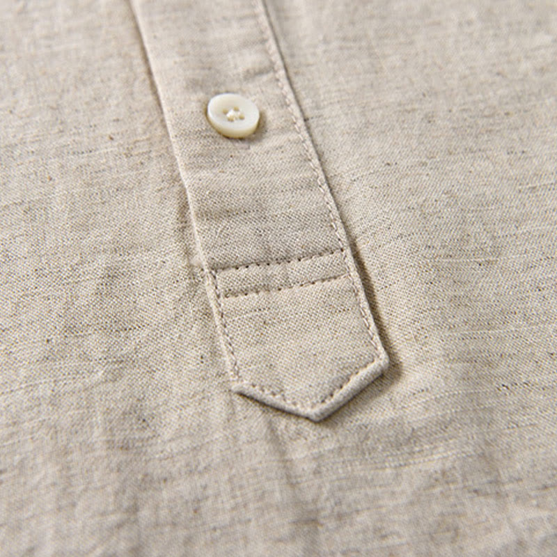 Koszula męska z krótkim rękawem z bawełny i lnu z krótkim rękawem i krótkim rękawem w jednolitym kolorze z kolekcji Buddha Stones Summer - image 5