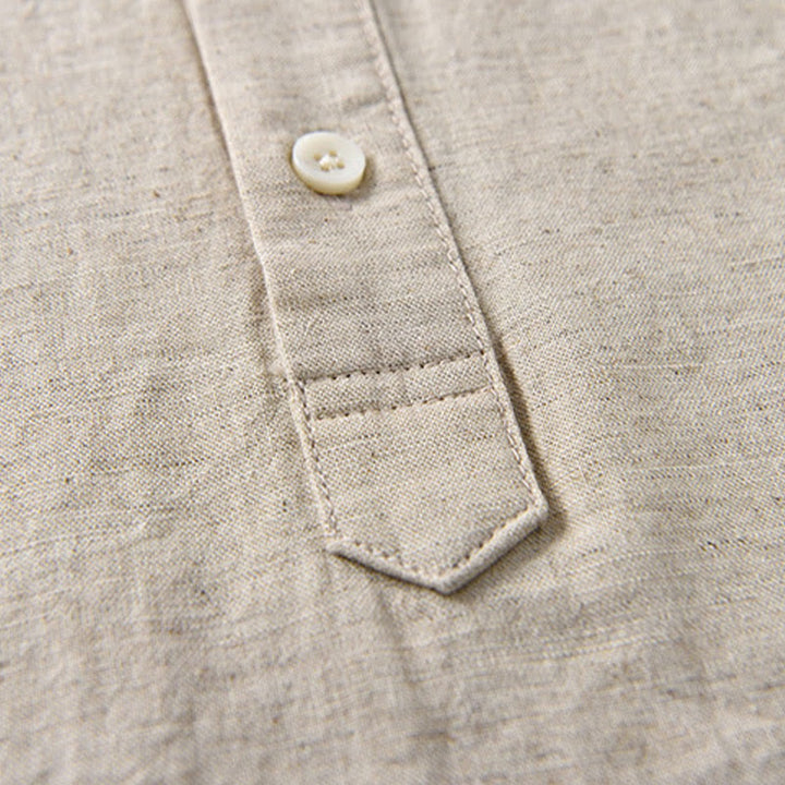 Koszula męska z krótkim rękawem z bawełny i lnu z krótkim rękawem i krótkim rękawem w jednolitym kolorze z kolekcji Buddha Stones Summer - image 5