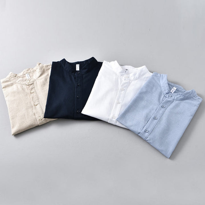 Koszula męska z krótkim rękawem z bawełny i lnu z krótkim rękawem i krótkim rękawem w jednolitym kolorze z kolekcji Buddha Stones Summer - image 17