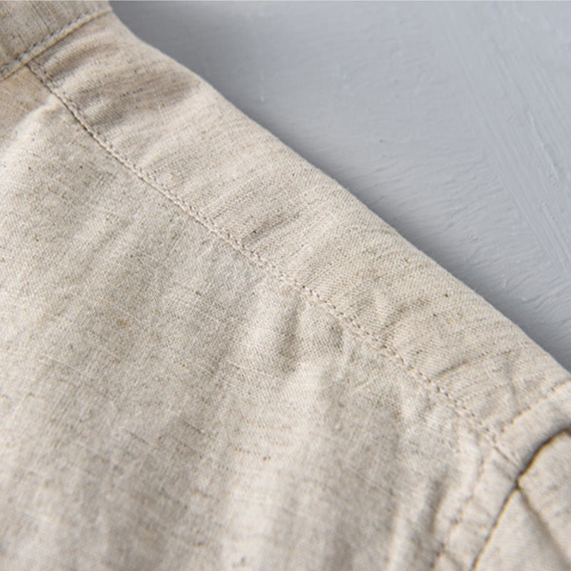 Koszula męska z krótkim rękawem z bawełny i lnu z krótkim rękawem i krótkim rękawem w jednolitym kolorze z kolekcji Buddha Stones Summer - image 7