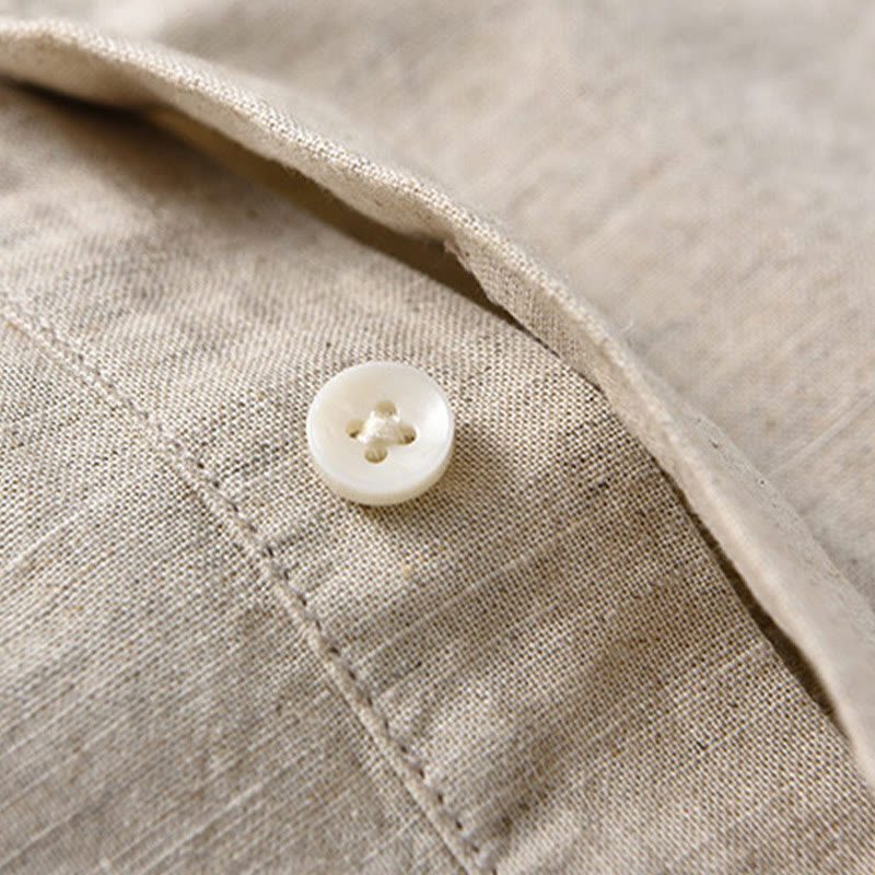 Koszula męska z krótkim rękawem z bawełny i lnu z krótkim rękawem i krótkim rękawem w jednolitym kolorze z kolekcji Buddha Stones Summer - image 6