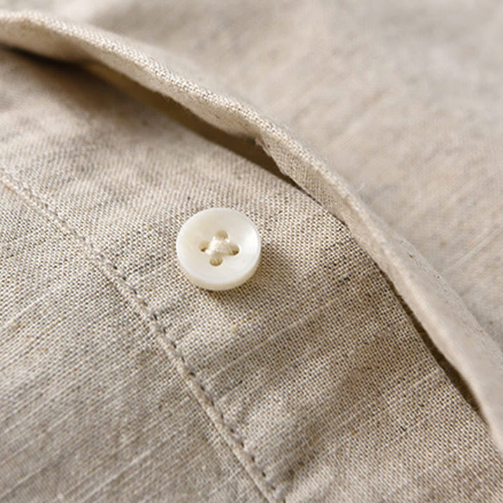 Koszula męska z krótkim rękawem z bawełny i lnu z krótkim rękawem i krótkim rękawem w jednolitym kolorze z kolekcji Buddha Stones Summer - image 6