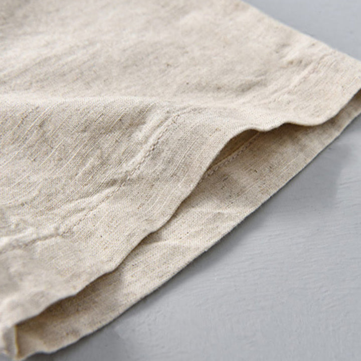 Koszula męska z krótkim rękawem z bawełny i lnu z krótkim rękawem i krótkim rękawem w jednolitym kolorze z kolekcji Buddha Stones Summer - image 8