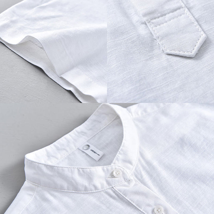 Koszula męska z krótkim rękawem z bawełny i lnu z krótkim rękawem i krótkim rękawem w jednolitym kolorze z kolekcji Buddha Stones Summer - image 12