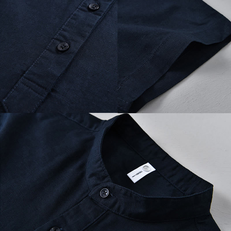 Koszula męska z krótkim rękawem z bawełny i lnu z krótkim rękawem i krótkim rękawem w jednolitym kolorze z kolekcji Buddha Stones Summer - image 16