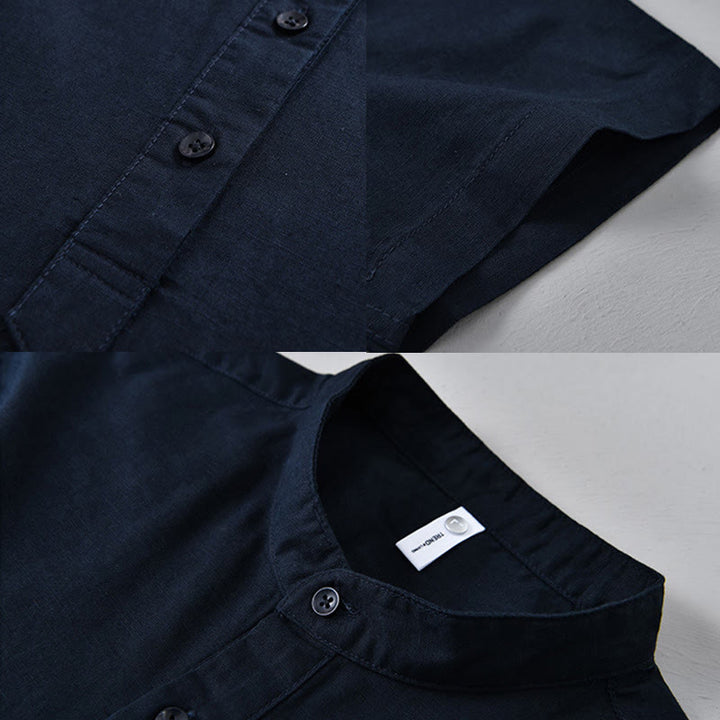 Koszula męska z krótkim rękawem z bawełny i lnu z krótkim rękawem i krótkim rękawem w jednolitym kolorze z kolekcji Buddha Stones Summer - image 16