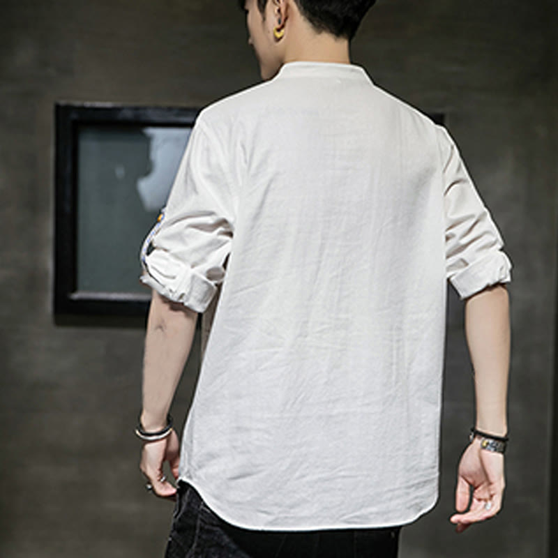 Koszula męska z krótkim rękawem i półguzikami Buddha Stones Summer Solid z lnu - image 26