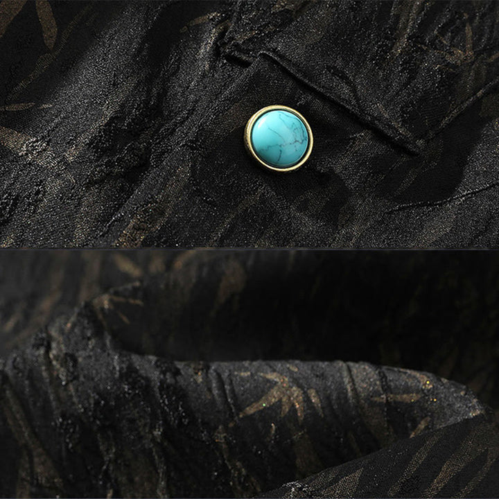 Koszula męska z lnianego materiału Buddha Stones Summer Golden Bamboo Jacquard Half Sleeve - image 6