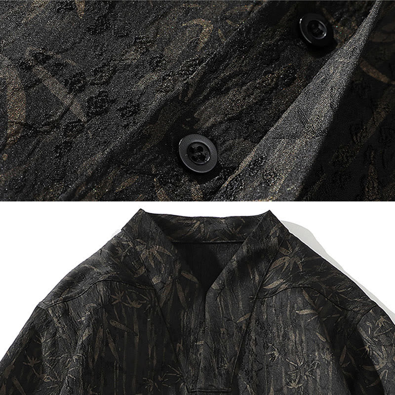 Koszula męska z lnianego materiału Buddha Stones Summer Golden Bamboo Jacquard Half Sleeve - image 3