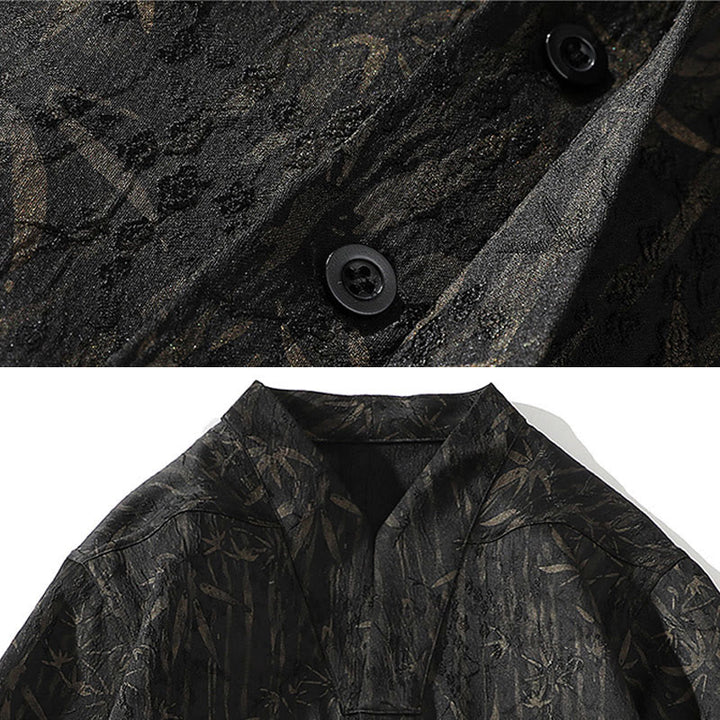 Koszula męska z lnianego materiału Buddha Stones Summer Golden Bamboo Jacquard Half Sleeve - image 3