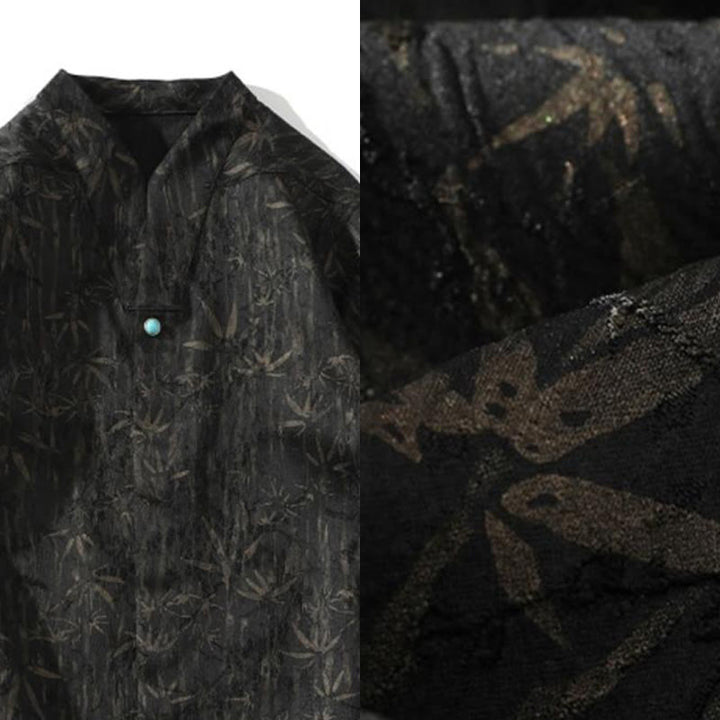 Koszula męska z lnianego materiału Buddha Stones Summer Golden Bamboo Jacquard Half Sleeve - image 4