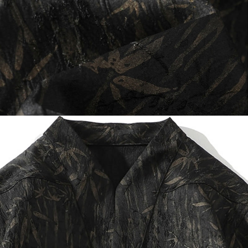 Koszula męska z lnianego materiału Buddha Stones Summer Golden Bamboo Jacquard Half Sleeve - image 5