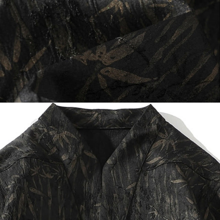 Koszula męska z lnianego materiału Buddha Stones Summer Golden Bamboo Jacquard Half Sleeve - image 5