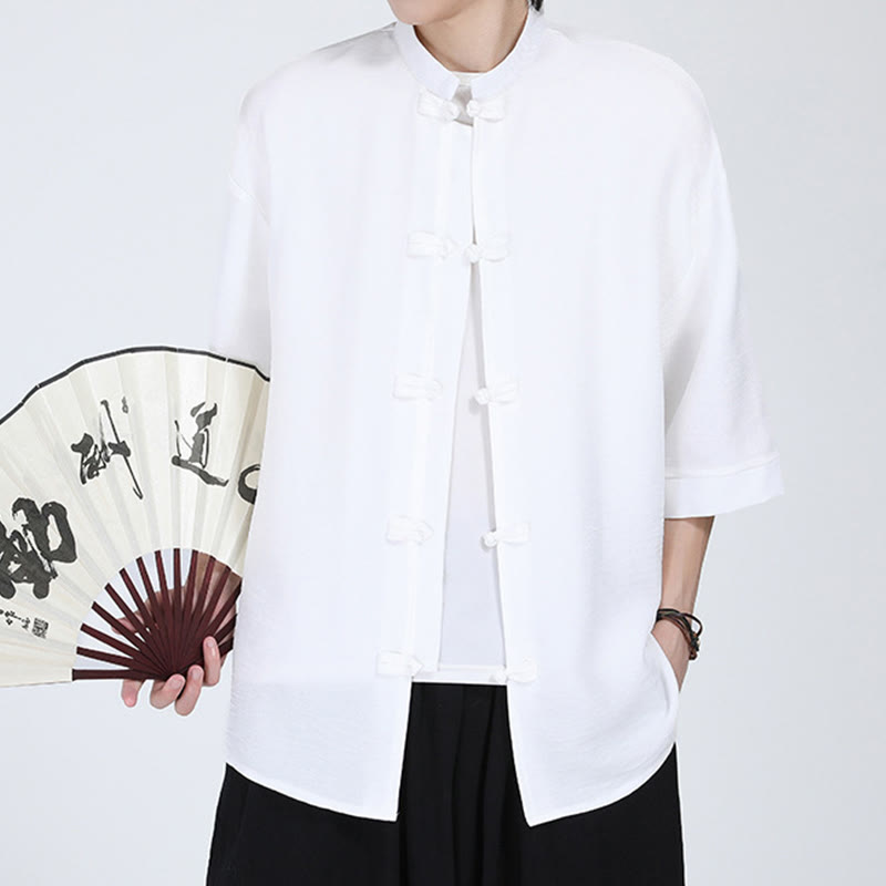 Koszula męska z krótkim rękawem Buddha Stones Plain Tang Suit z żabim guzikiem - image 2