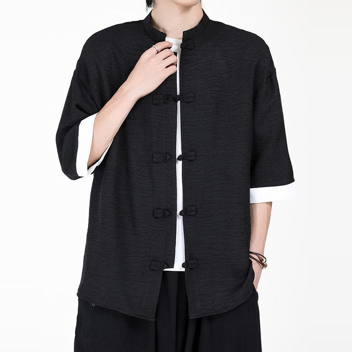 Koszula męska z krótkim rękawem Buddha Stones Plain Tang Suit z żabim guzikiem - image 8