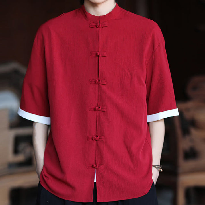 Koszula męska z krótkim rękawem Buddha Stones Plain Tang Suit z żabim guzikiem - image 17