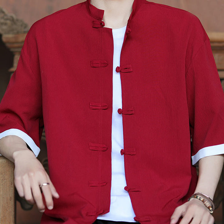 Koszula męska z krótkim rękawem Buddha Stones Plain Tang Suit z żabim guzikiem - image 14