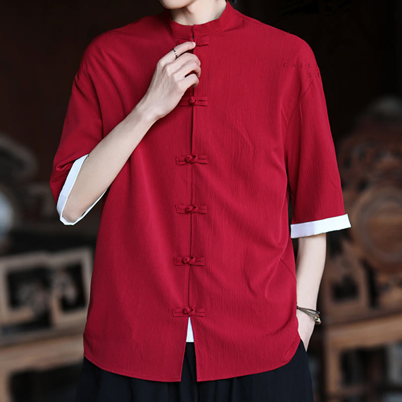 Koszula męska z krótkim rękawem Buddha Stones Plain Tang Suit z żabim guzikiem - image 19