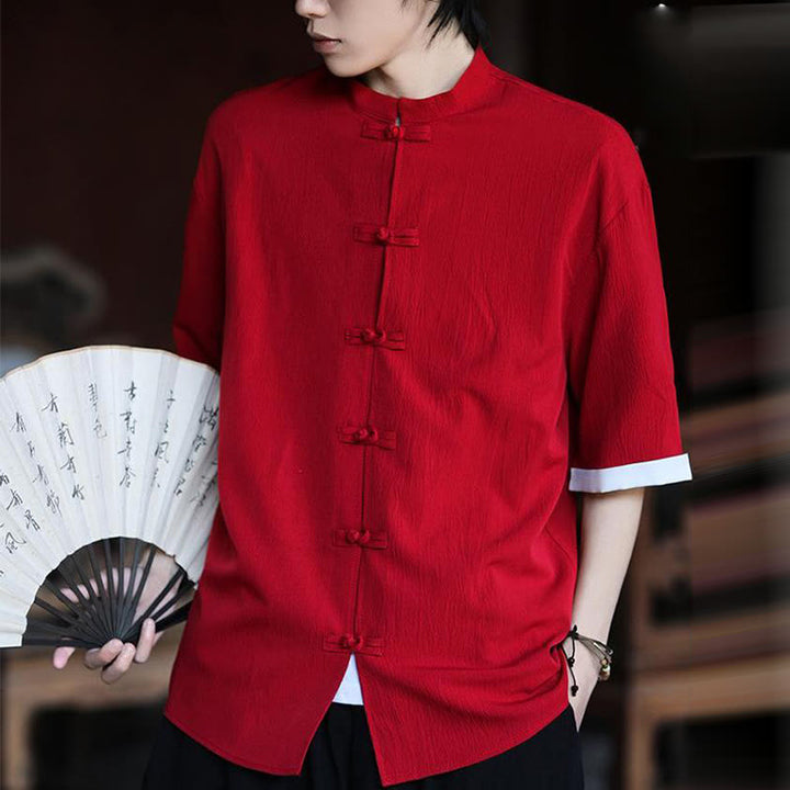 Koszula męska z krótkim rękawem Buddha Stones Plain Tang Suit z żabim guzikiem - image 18