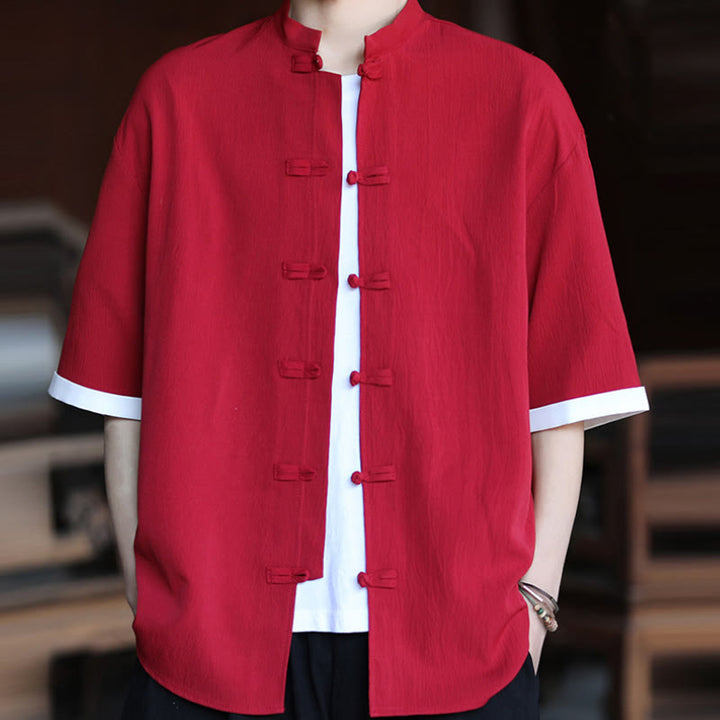 Koszula męska z krótkim rękawem Buddha Stones Plain Tang Suit z żabim guzikiem - image 13