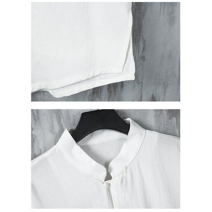 Koszula męska z lnianymi rękawami i kieszeniami w jednolitym kolorze z motywem Buddha Stones - image 6