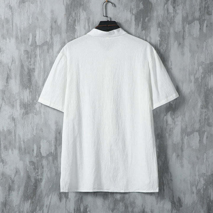 Koszula męska z krótkim rękawem z bawełny Buddha Stones Summer Plain Tang Suit z żabim guzikiem - image 3