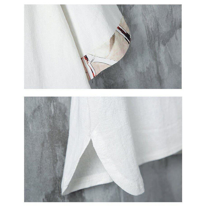 Koszula męska z lnianego materiału Buddha Stones Summer Frog-Button Yellow Bamboo Leaves Half Sleeve - image 5