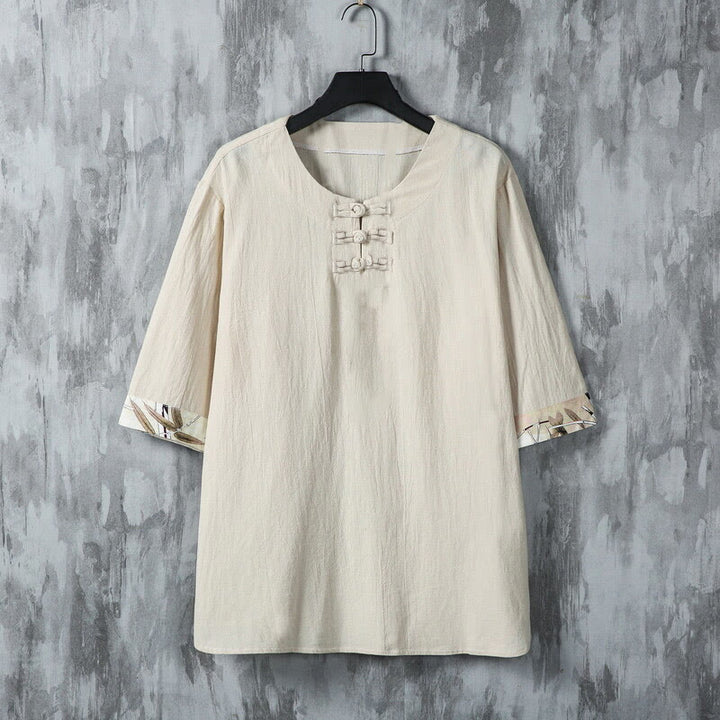 Koszula męska z lnianego materiału Buddha Stones Summer Frog-Button Yellow Bamboo Leaves Half Sleeve - Bielizna - US/UK/AU46， EU56 (5XL) - image 7