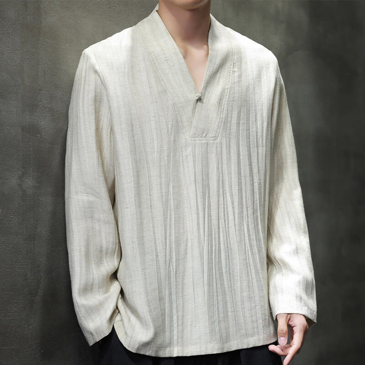 Koszula męska lniana z długim rękawem i dekoltem w serek Buddha Stones - Bielizna - US/UK/AU46， EU56 (5XL) - image 9