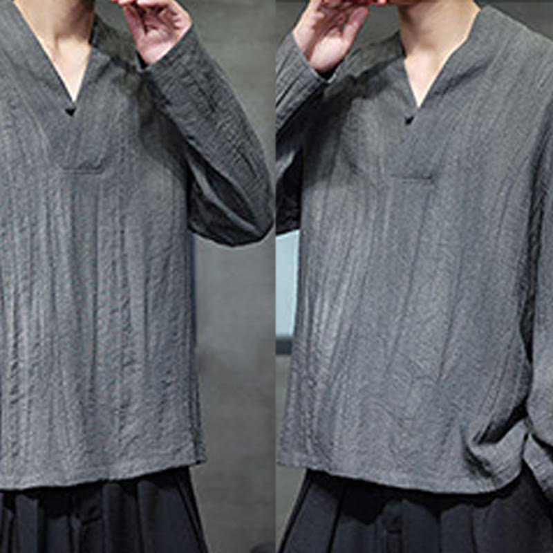 Koszula męska lniana z długim rękawem i dekoltem w serek Buddha Stones - image 8