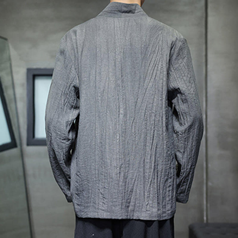 Koszula męska lniana z długim rękawem i dekoltem w serek Buddha Stones - image 2