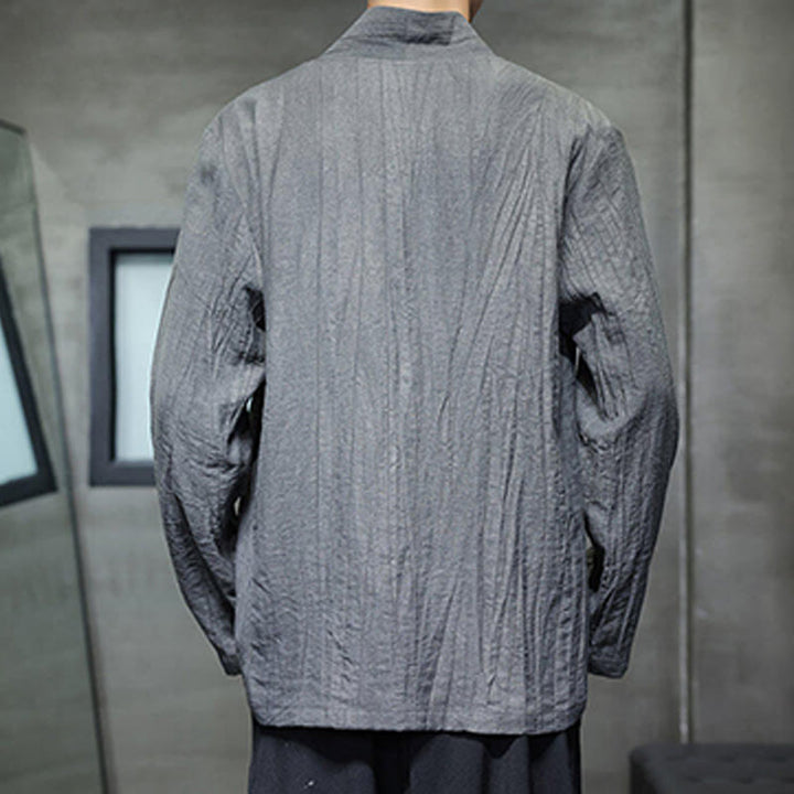 Koszula męska lniana z długim rękawem i dekoltem w serek Buddha Stones - image 2