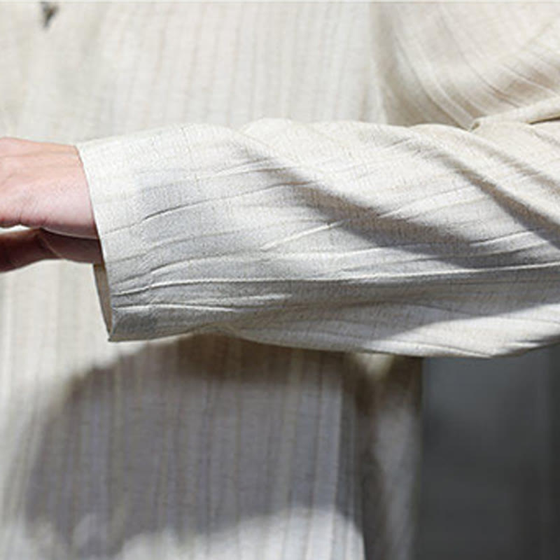 Koszula męska lniana z długim rękawem i dekoltem w serek Buddha Stones - image 20