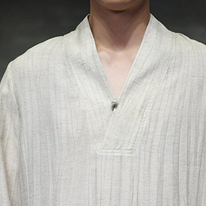 Koszula męska lniana z długim rękawem i dekoltem w serek Buddha Stones - image 17