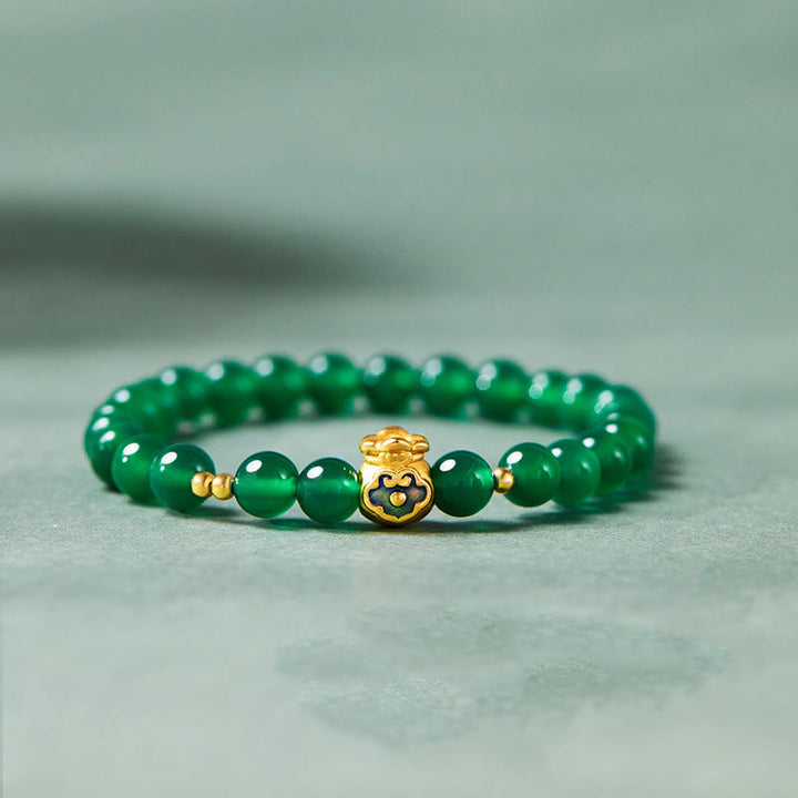 Buddha Stones 999 Srebro Sterlingowe Szczęście Torebka Zielony Chalcedon Spokojna Bransoletka