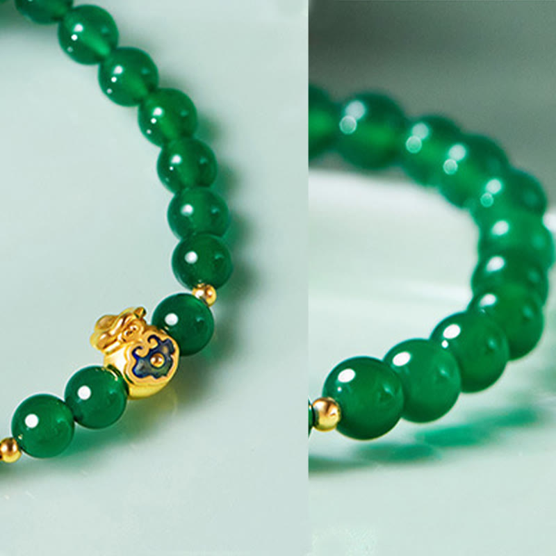 Buddha Stones 999 Srebro Sterlingowe Szczęście Torebka Zielony Chalcedon Spokojna Bransoletka