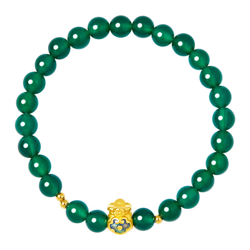 Buddha Stones 999 Srebro Sterlingowe Szczęście Torebka Zielony Chalcedon Spokojna Bransoletka