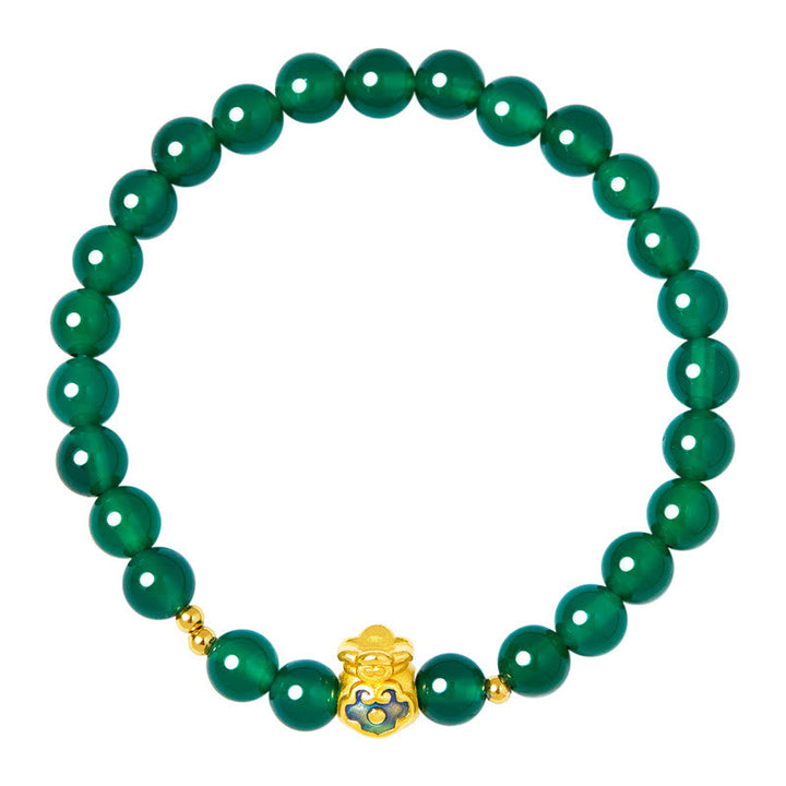 Buddha Stones 999 Srebro Sterlingowe Szczęście Torebka Zielony Chalcedon Spokojna Bransoletka