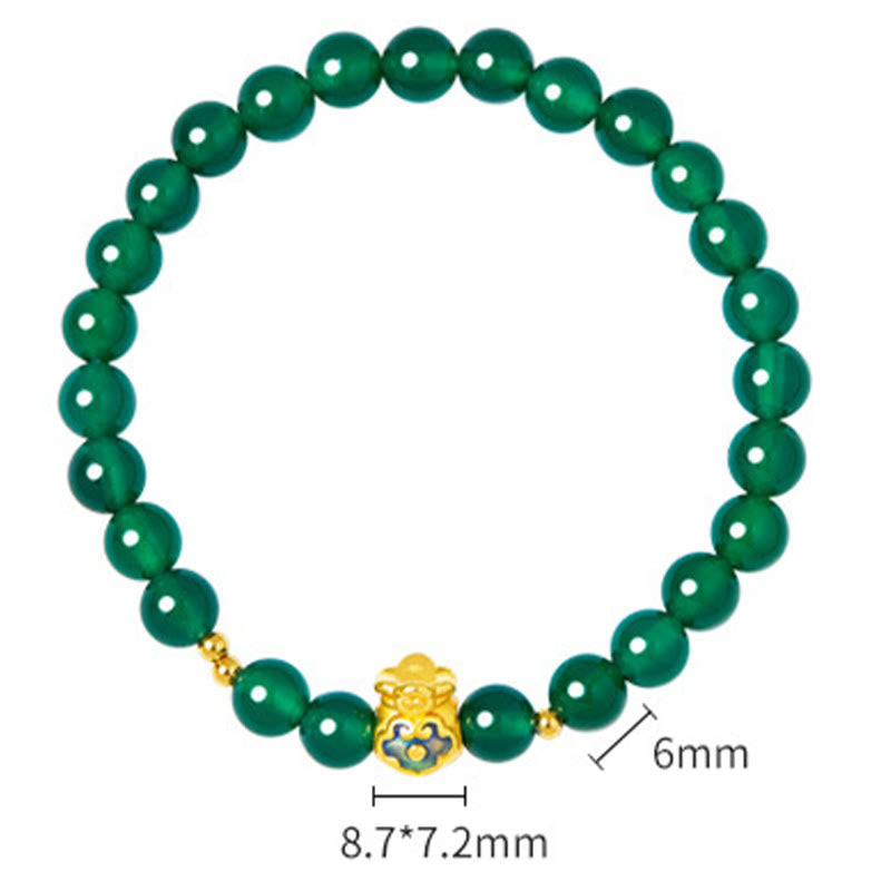 Buddha Stones 999 Srebro Sterlingowe Szczęście Torebka Zielony Chalcedon Spokojna Bransoletka