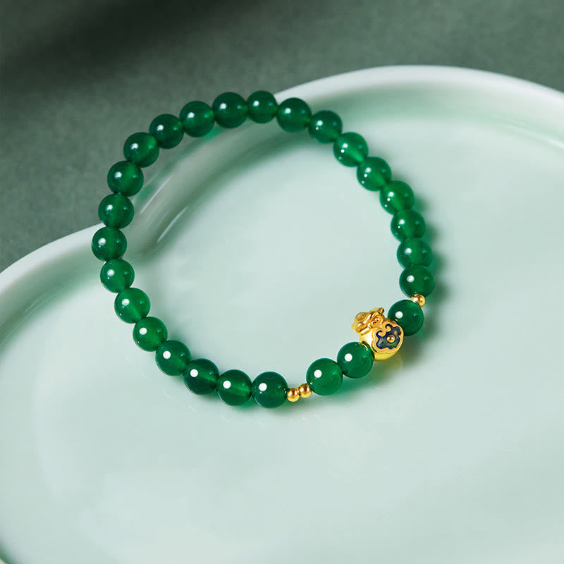 Buddha Stones 999 Srebro Sterlingowe Szczęście Torebka Zielony Chalcedon Spokojna Bransoletka