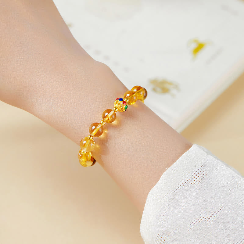Bransoletka ochronna z Buddha Stones 925 ze srebra próby 925 Fu Character Citrine Tiger Eye